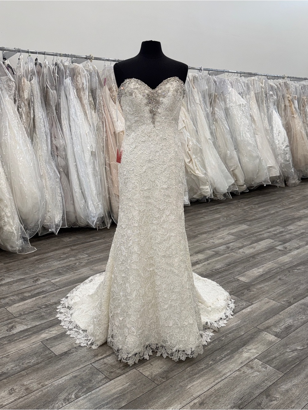 Mori Lee Strapless Lace Wedding Gown in Ivory with Beaded Sweetheart Neckline